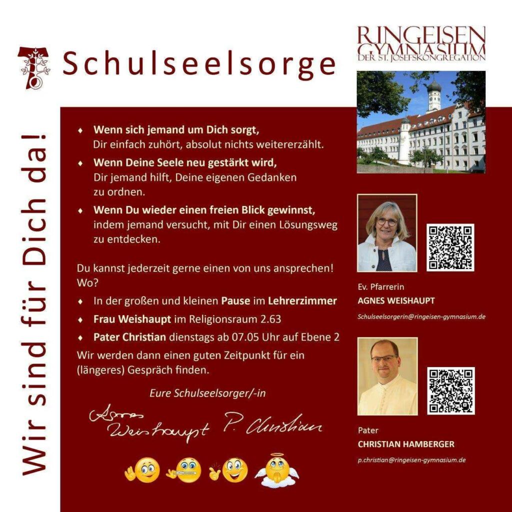 Plakat der Schulseelsorge mit dem Titel "Wir sind für dich da!